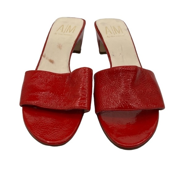 Ann Marino Red Leather Block Heel Slide Sandals Size 9 1/2 Women’s - Picture 5 of 11